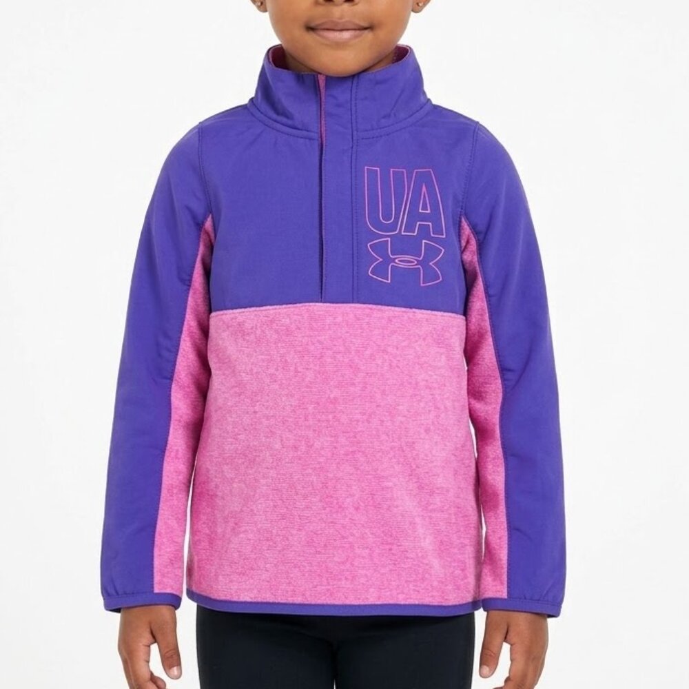 Under Armour Girls ColdGear YXS Purple Pink Quarter Snap Fleece Pullover Sweater
